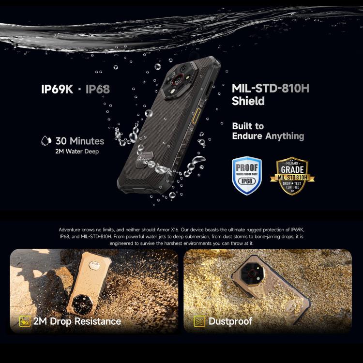 Ulefone Armor X16, 6GB+128GB, Night Vision, IP68/IP69K Rugged Phone, 6.56 inch Android 15 MediaTek Helio G91 Octa Core, Network: 4G, NFC, OTG