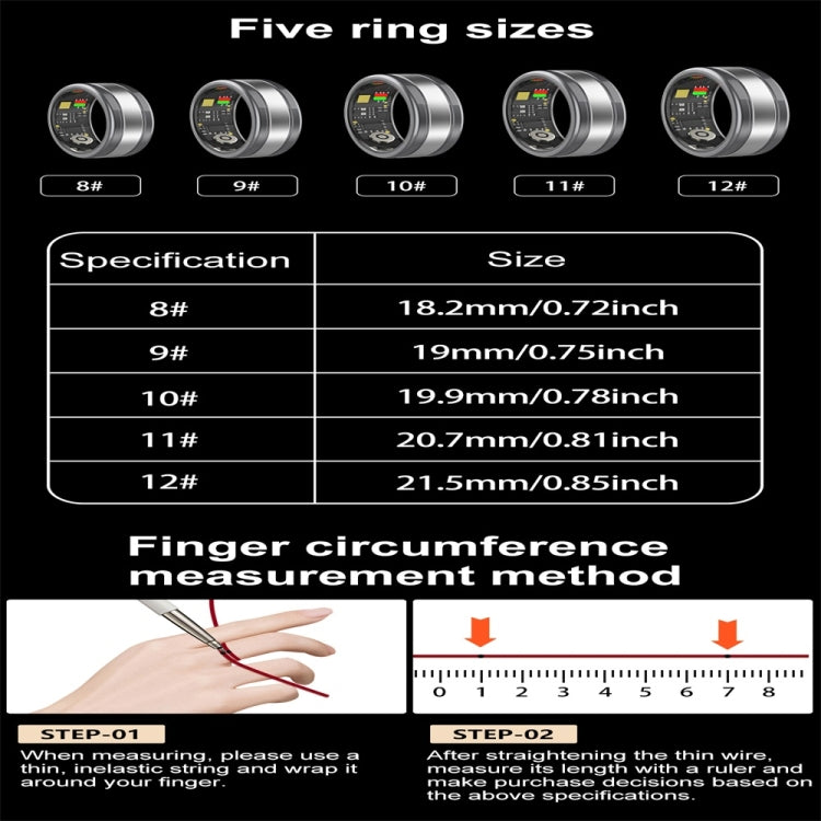 R18 SIZE 9 Smart Ring, Support Heart Rate / Blood Oxygen / Sleep/ Multiple Sports Modes