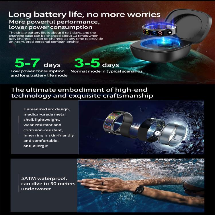 R12 SIZE 8 Smart Ring, Support Heart Rate / Blood Oxygen / Sleep / Multiple Sports Modes