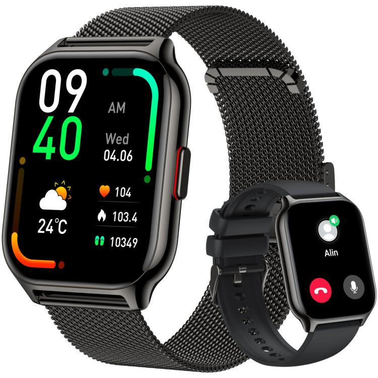 Blood Oxygen / Sleep / Heart Rate Health Monitoring Smart Watch Square Sports Double Strap Watch, Gold Steel+Silicone Pink, Black Steel+Silicone Black