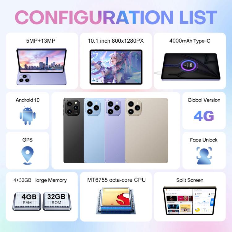 Pad 8 Pro 10.1 inch 4G LTE Tablet PC Combo Set, 4GB+32GB, Android 10 MT6755 Octa Core, with Keyboard / Mouse / Leather Case, UK Plug
